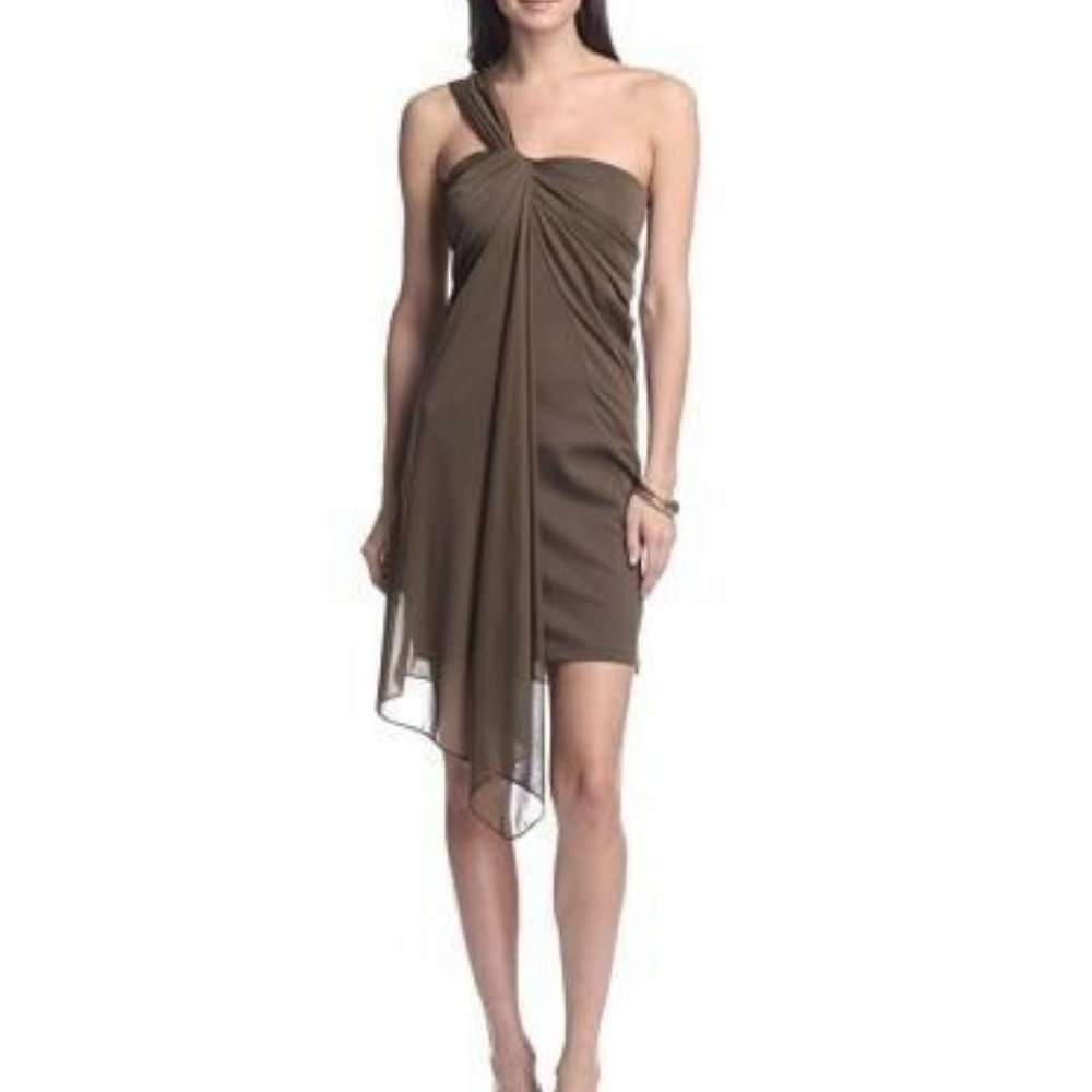 Halston Heritage One Shoulder Ponte Dress with Overlay